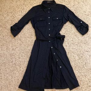 J McLaughlin black shirt waist dress in Catalina cloth.